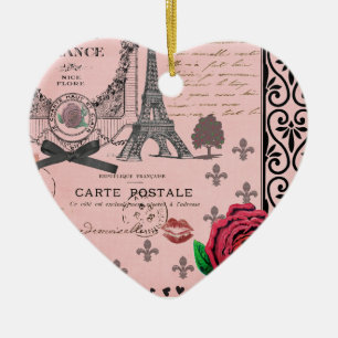 Cœur En Céramique Ornement romantique de coeur de collage rose