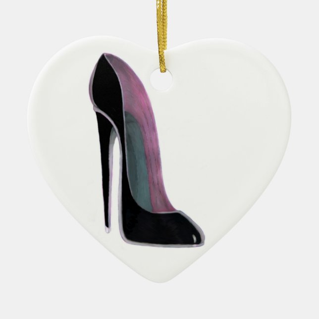 Cœur En Céramique Ornement stylet noir de coeur de chaussure (Devant)