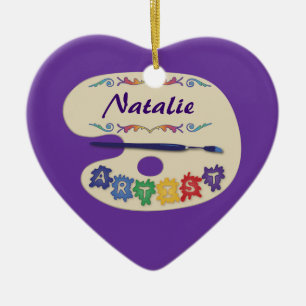 Cœur En Céramique Palette d'artiste sur ornement mauve