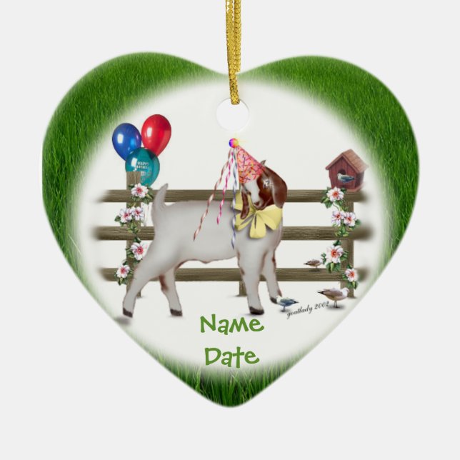 Cœur En Céramique Personnaliser cet ornement de chèvre d'anniversair (Devant)