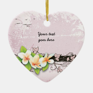 Cœur En Céramique Plumeria vintage et ornement de grunge rose lierre