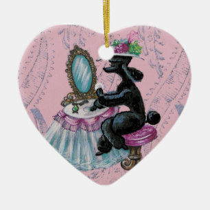 Cœur En Céramique Poodle noir Boudoir Ornement de coeur d'art rétro