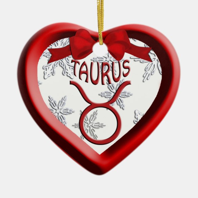 Cœur En Céramique Taurus Coeur Rouge Flocon de neige Ornement de Noë (Devant)