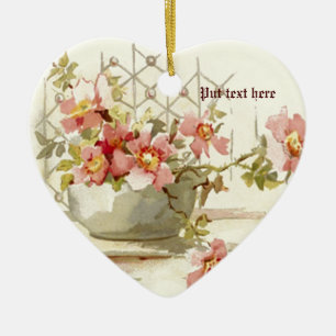Cœur En Céramique Vase aux roses roses vintages aquarelle ornement