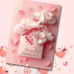 Cœur en papier découpé et fleurs Carte de vœux de