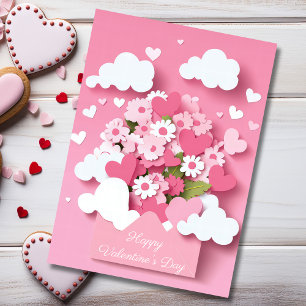 Cœur en papier découpé et fleurs Carte de vœux de