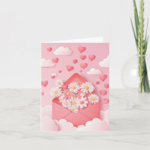 Cœur en papier découpé et fleurs Carte de vœux de