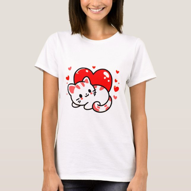 Coeur et chat Dessin T-shirt femme (Devant)