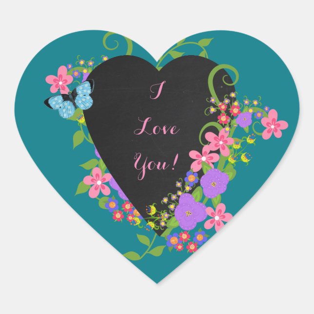 Coeur et fleurs en tableau, Stickers Coeur mignon (Devant)