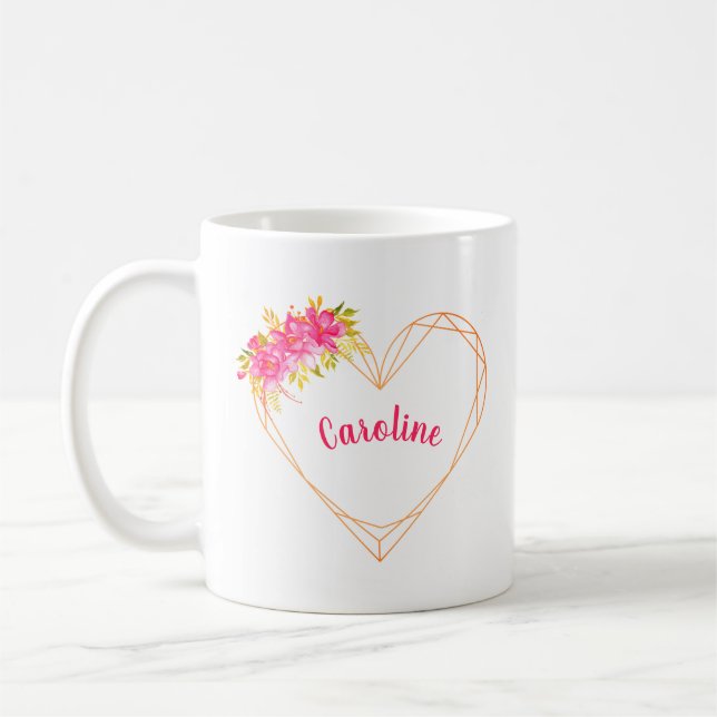 Coeur et fleurs personnalisés Mug romantique (Gauche)