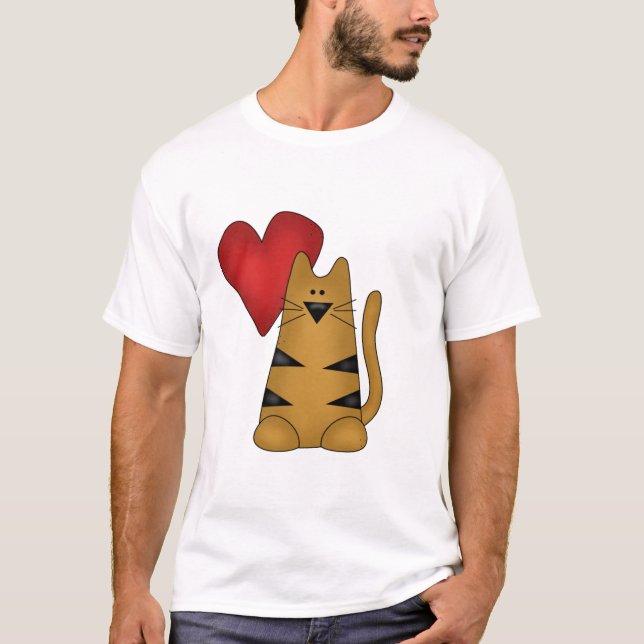 Coeur et T-shirts et cadeaux rayés de chat (Devant)
