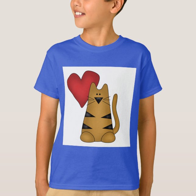 Coeur et T-shirts et cadeaux rayés de chat (Devant)