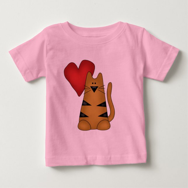 Coeur et T-shirts et cadeaux rayés de chat (Devant)