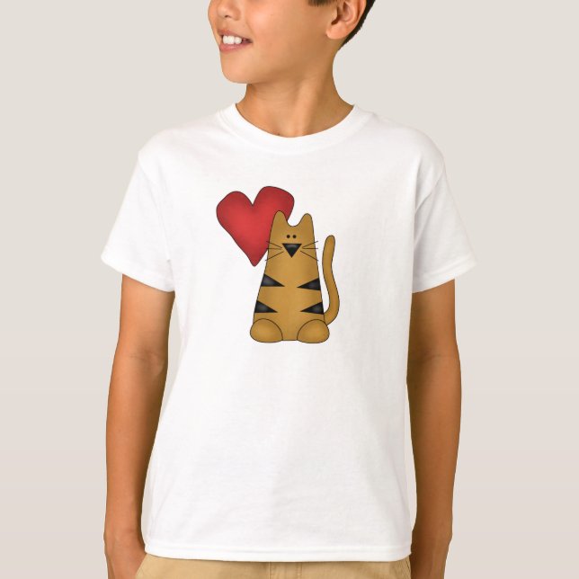 Coeur et T-shirts et cadeaux rayés de chat (Devant)