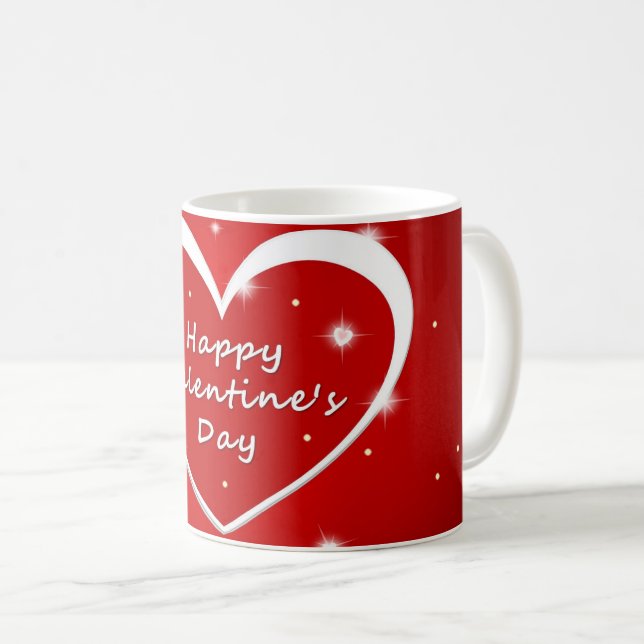 Coeur étincelant rouge et blanc Mug de la Saint-Va (Devant droit)