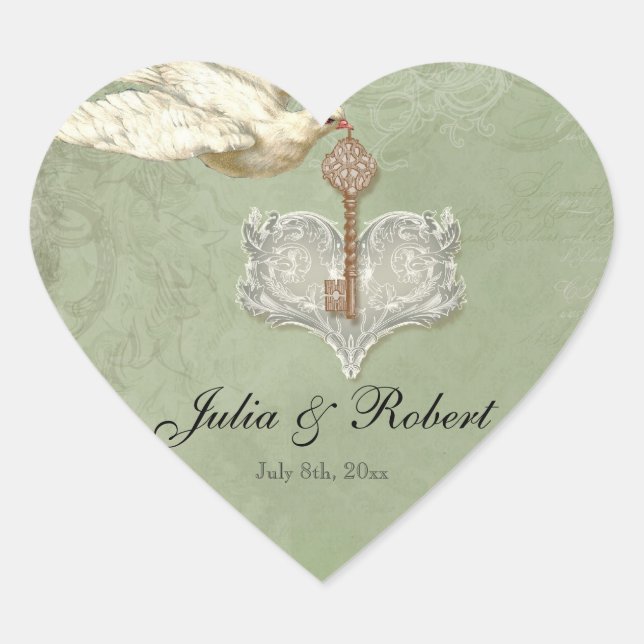 Cœur Favoriser Sticker cadeau - Clé de mon coeur, Doves (Devant)