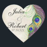 Cœur Favoriser Sticker Cadeau - Peacock Feathers Mariag<br><div class="desc">Il s'agit d'un sceau ou d'un autocollant Favor élégant et sophistiqué. Il allie le meilleur de la tradition et la fraîcheur du contemporain. Le mélange d'arrière - plans peints à la main avec des touches de dentelle et une aquarelle contemporaine des plumes de paon peintes à la main par Audrey...</div>