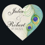 Cœur Favoriser Sticker Cadeau - Peacock Feathers Mariag<br><div class="desc">Il s'agit d'un sceau ou d'un autocollant Favor élégant et sophistiqué. Il allie le meilleur de la tradition et la fraîcheur du contemporain. Le mélange d'arrière - plans peints à la main avec des touches de dentelle et une aquarelle contemporaine des plumes de paon peintes à la main par Audrey...</div>