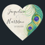 Cœur Favoriser Sticker Cadeau - Peacock Feathers Mariag<br><div class="desc">Il s'agit d'un sceau ou d'un autocollant Favor élégant et sophistiqué. Il allie le meilleur de la tradition et la fraîcheur du contemporain. Le mélange d'arrière - plans peints à la main avec des touches de dentelle et une aquarelle contemporaine des plumes de paon peintes à la main par Audrey...</div>