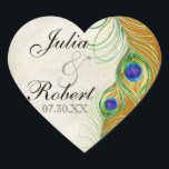 Cœur Favoriser Sticker Cadeau - Peacock Feathers Mariag<br><div class="desc">Il s'agit d'un sceau ou d'un autocollant Favor élégant et sophistiqué. Il allie le meilleur de la tradition et la fraîcheur du contemporain. Le mélange d'arrière - plans peints à la main avec des touches de dentelle et une aquarelle contemporaine des plumes de paon peintes à la main par Audrey...</div>