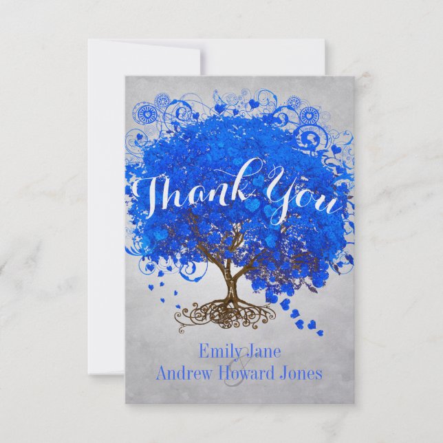 Cœur Feuille Royale Bleu Arbre Merci Mariage (Devant)