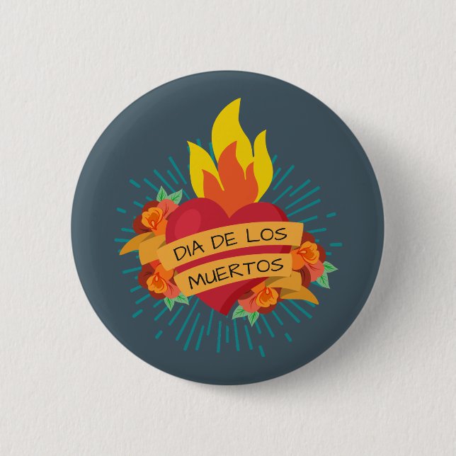 Coeur flamboyant Dia de los Muertos | Badge (Devant)