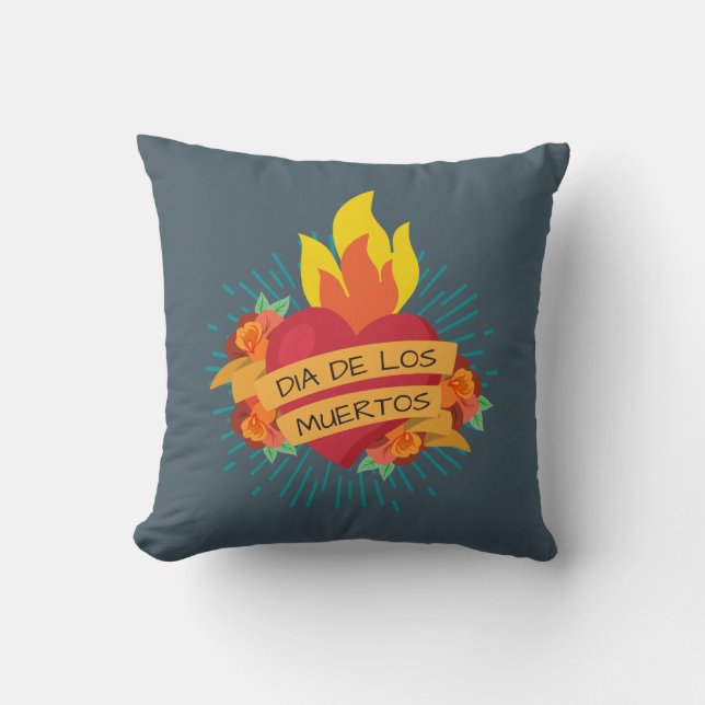 Coeur flamboyant Dia de los Muertos | Coussin déco (Recto)