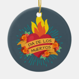 Coeur flamboyant Dia de los Muertos   Ornement