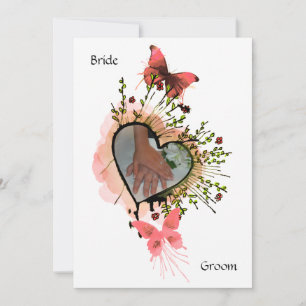 Coeur, fleurs et papillons Invitation