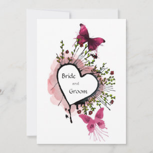 Coeur, fleurs et papillons Invitation