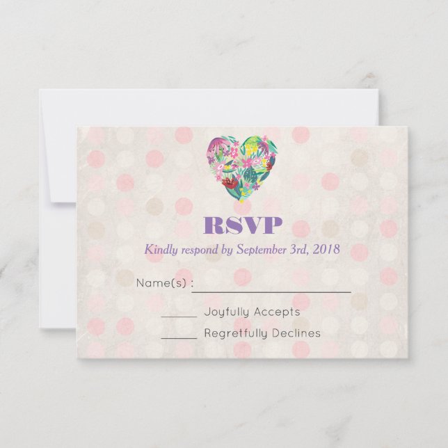 Coeur floral d'été en rose et vert mariage RSVP (Devant)