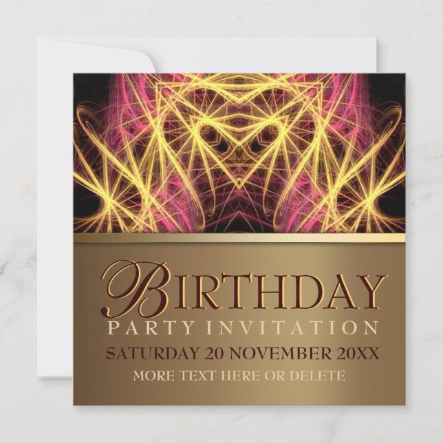 Coeur fractal rose+or Invitation fête d'anniversai (Devant)