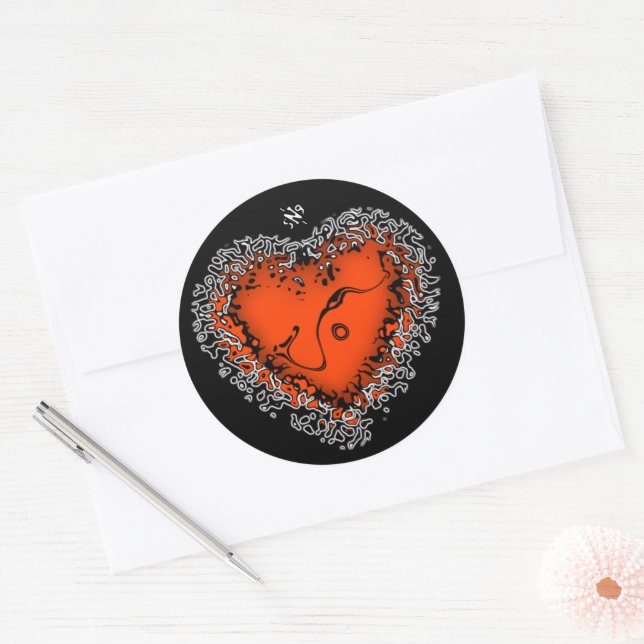 Coeur Freaky v3.1 autocollant rond classique (Enveloppe)