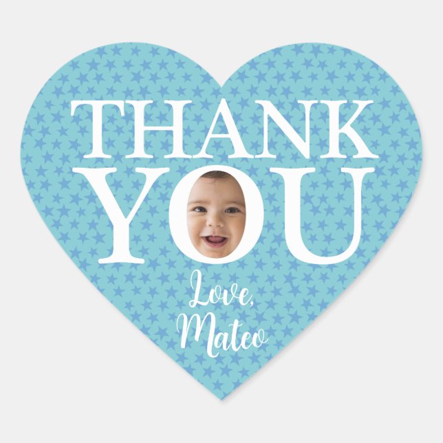 Cœur Funny bébé visage bleu merci Sticker (Devant)