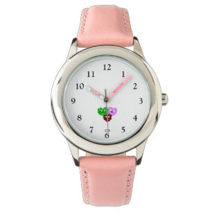 Coeur Fuzzies Montre en cuir rose pour enfant