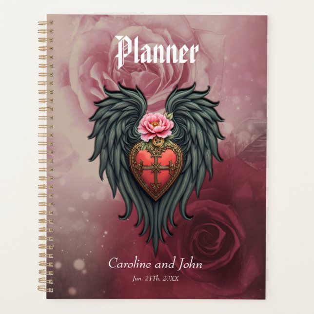 Coeur gothique avec fleur et ailes (Devant)