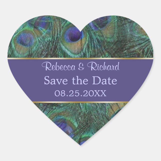 Cœur Green violet paon Save the Date Sticker (Devant)