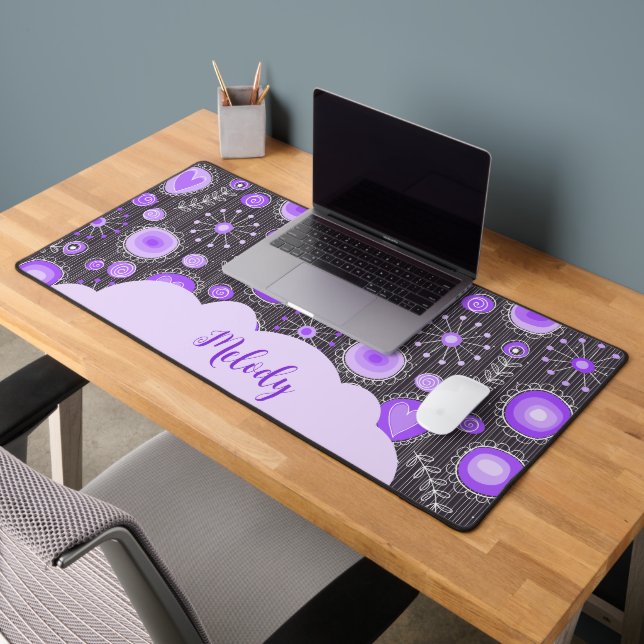 Coeur gris violet blanc et nom floral (Bureau 2)