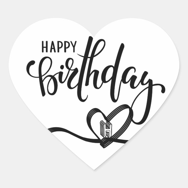 Cœur Happy Birthday Script Sticker (Devant)