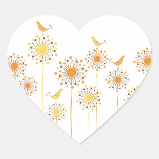 Cœur Happy Oragne Oiseaux Coeur Sticker