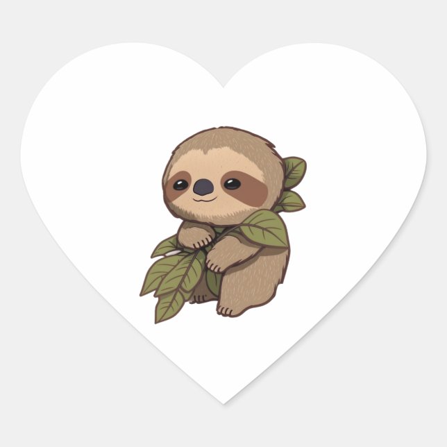 Cœur Happy Sloth Dessin Sticker feuille (Devant)