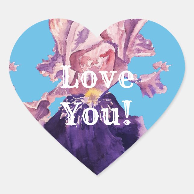 Cœur Iris Watercolor fleurs floral Love Sticker Set (Devant)
