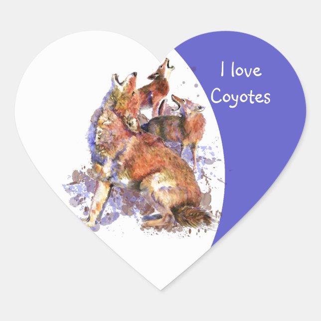 Cœur "J'aime Coyotes, Animal avec Sticker Coeur de Coeu (Devant)