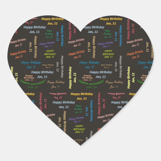 Cœur Janvier, 11 Anniversaire Sticker (Devant)