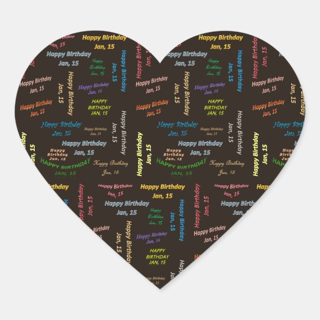 Cœur Janvier, 15 Anniversaire Sticker (Devant)