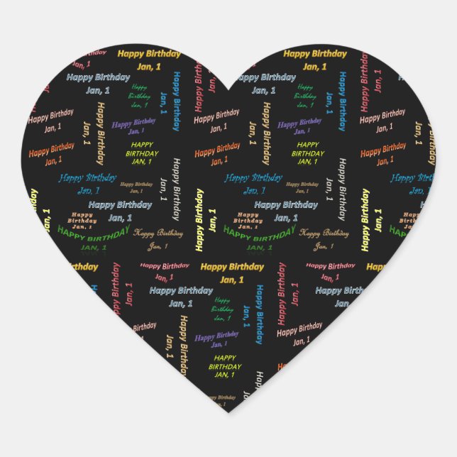 Cœur Janvier 1 Sticker Anniversaire (Devant)