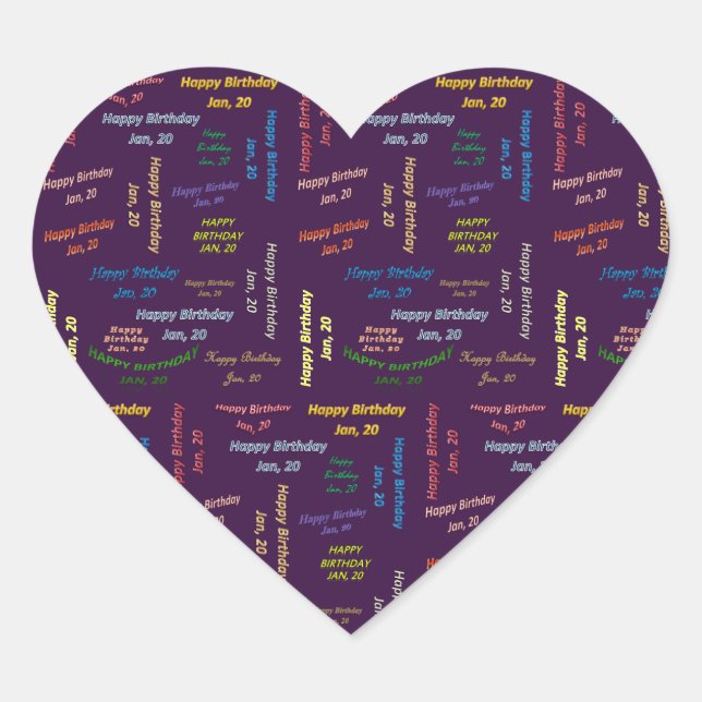 Cœur Janvier, 20 Anniversaire Sticker (Devant)