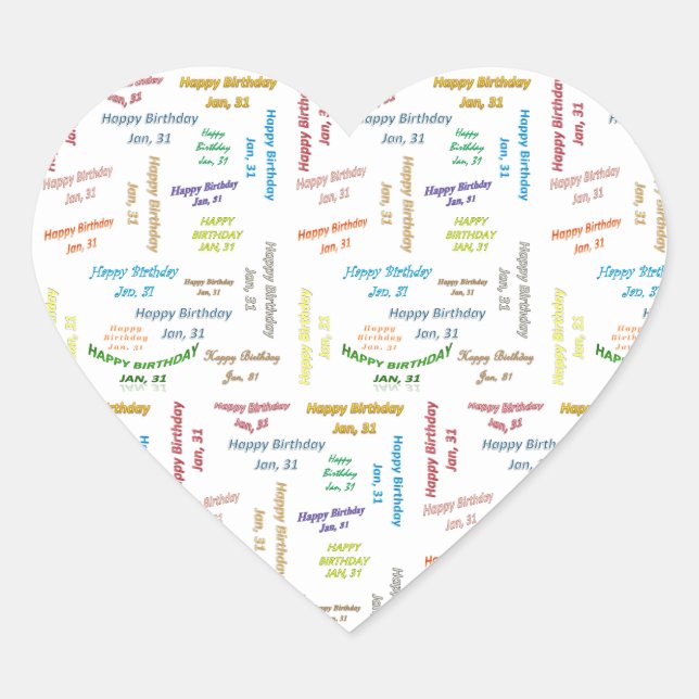 Cœur Janvier, 31 Anniversaire Sticker (Devant)