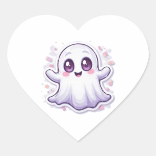 Cœur Joli Fantôme avec Sticker des yeux brillants Kawai