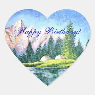 Cœur Joyeux Anniversaire Pink Mountain Heart Sticker